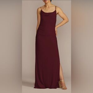 David’s Bridal ruched jersey spaghetti strap dress - Wine - Size 8 - NWT